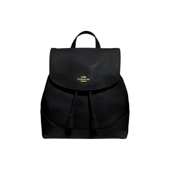 COACH Elle Litchi Grain Leather Backpack Medium Size Women's Black
