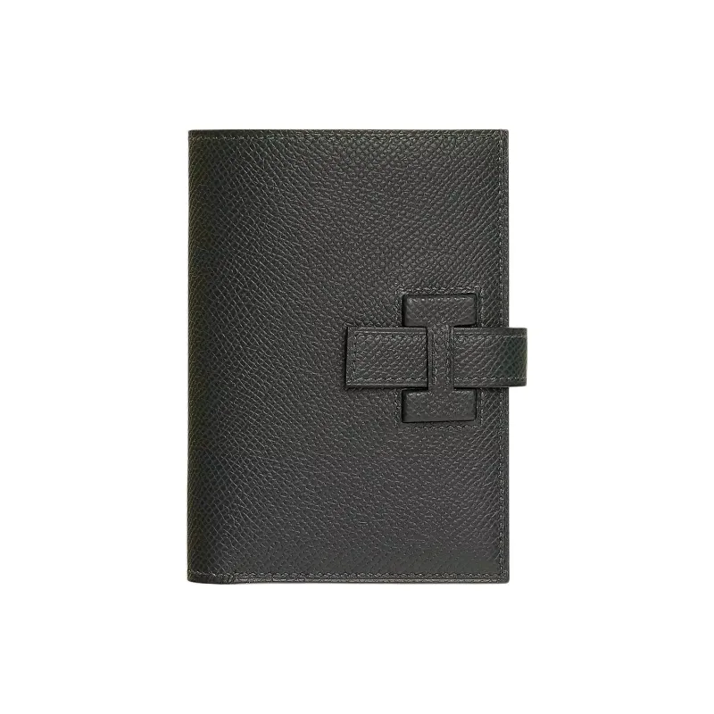 HERMES New H Passant Epsom Calfskin Wallet Unisex 67 Vert Fonce Dark Green-0