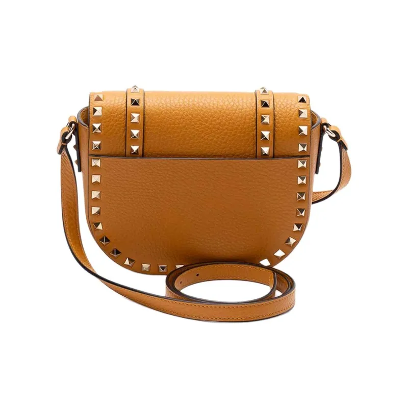 Valentino Rockstud Calfskin Messenger Bag Shoulder Bag Women's Brown-2