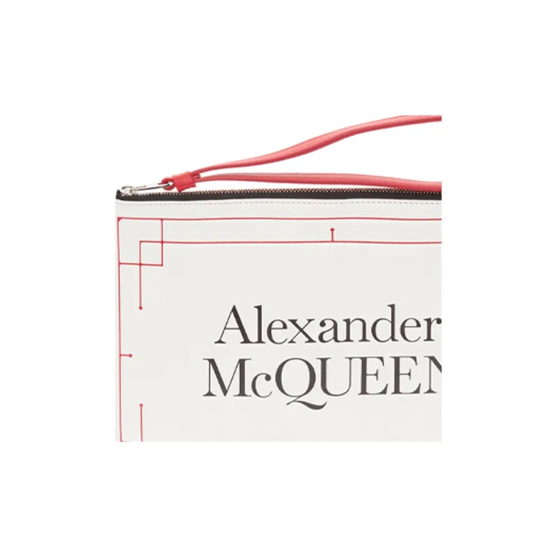 Alexander McQueen Cow Leather Line Clutch Women's Dark Ivory White-4
