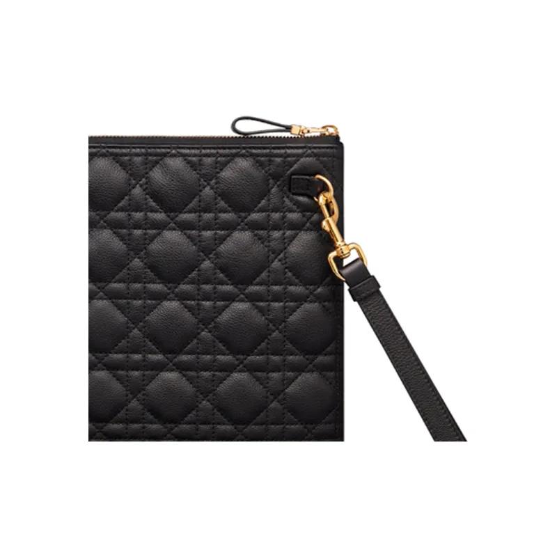 DIOR Soft Cow Leather Clutch Large Size Women's Black-4