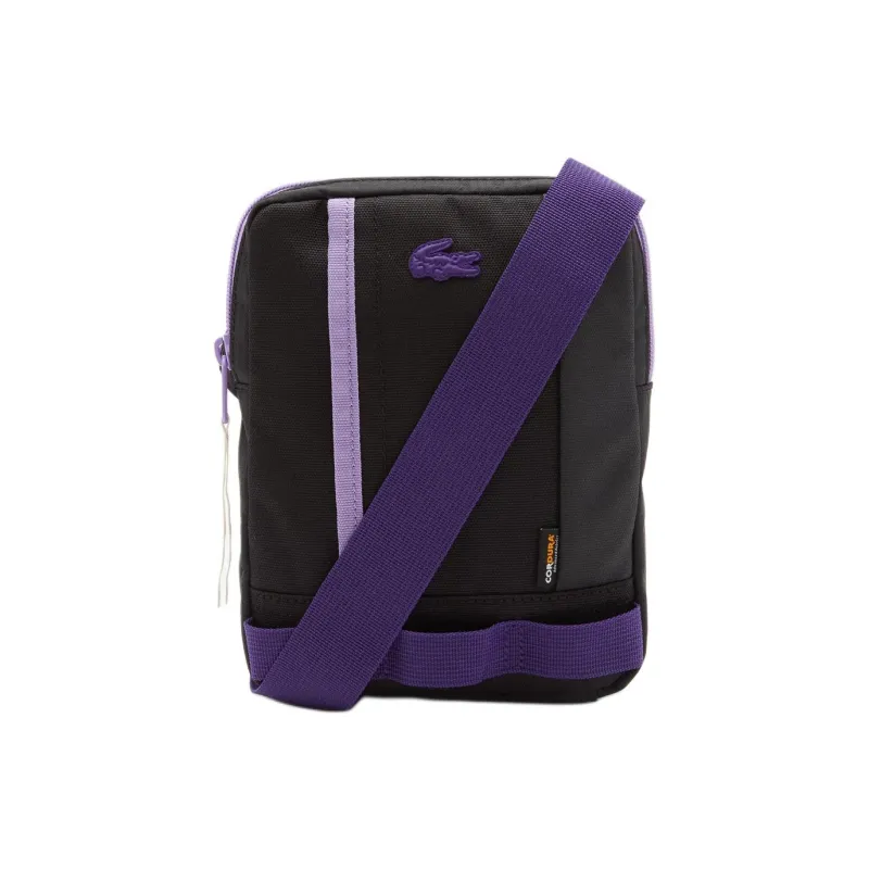 LACOSTE Polyamide Messenger Bag, Shoulder Bag Men's Black & Purple-0