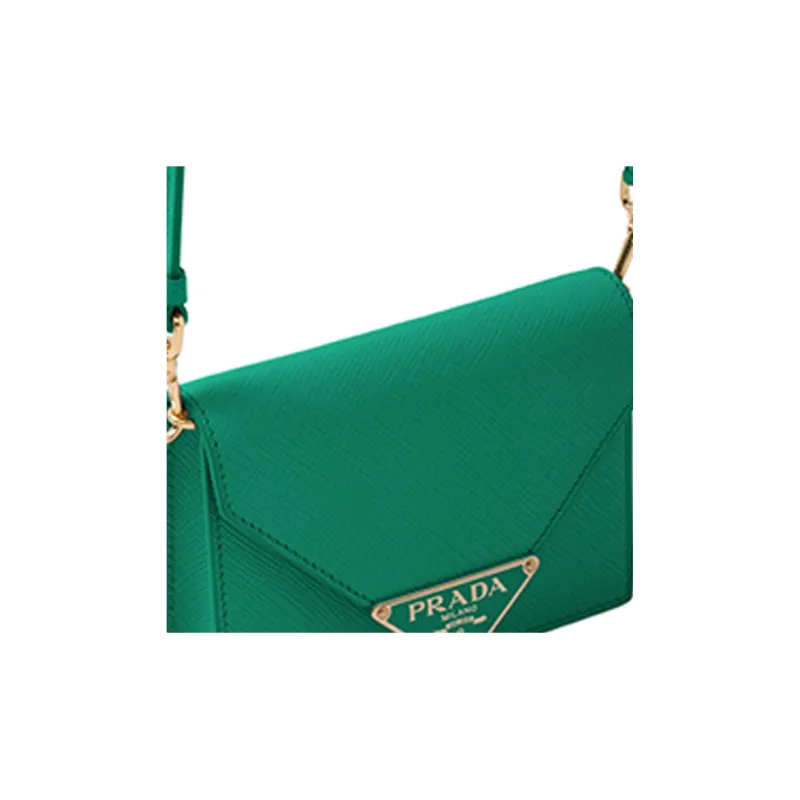 PRADA Leather One Shoulder Crossbody Card Holder Women's Green-4