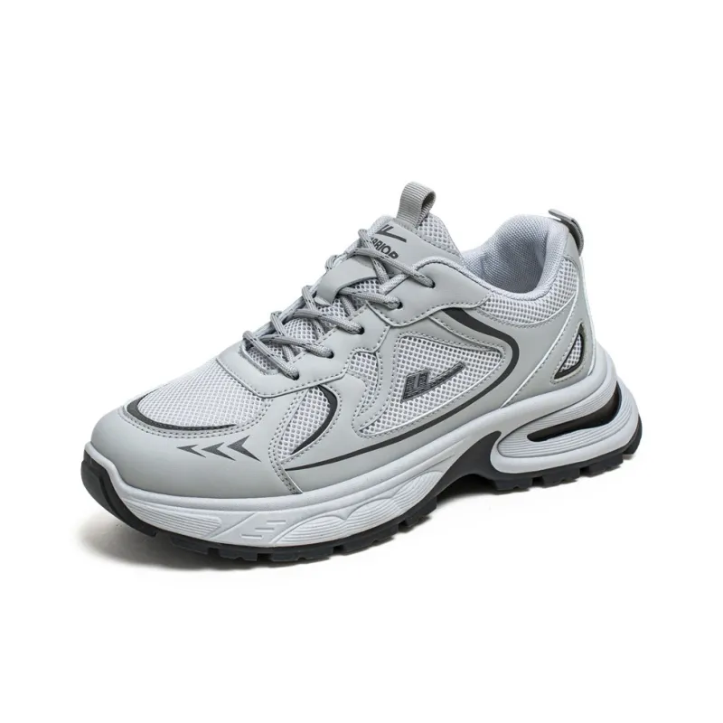 Warrior Height Increasing Wear Resistant Lightweight Breathable Slip Resistant Low Top Chunky Sneakers Men's Gray Black-1