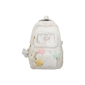 LUVISTRUE Nylon Backpacks Regular Women's White/Pink/Black