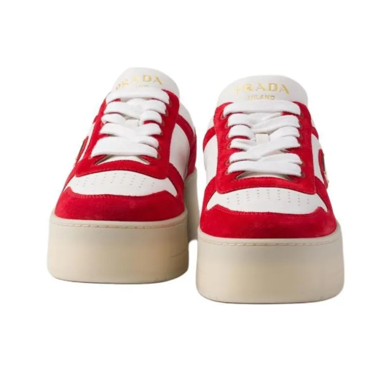 PRADA Downtown Low Top Skateboard Shoes Women's Red White-4