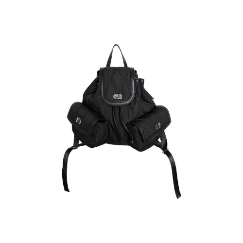 YAMAGUCHI MIOKO Imitation Silky Cotton Backpack Unisex Herringbone Black