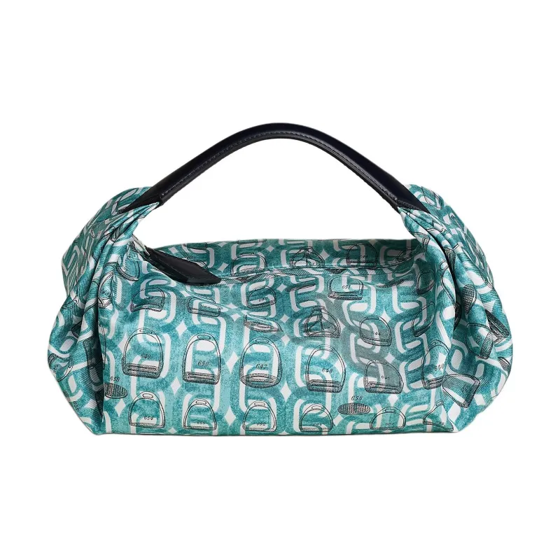 HERMES Balusoie Silk Patchwork Hunter Cow Leather Handbag Women's Saint-Cyr Blue & Indigo-0