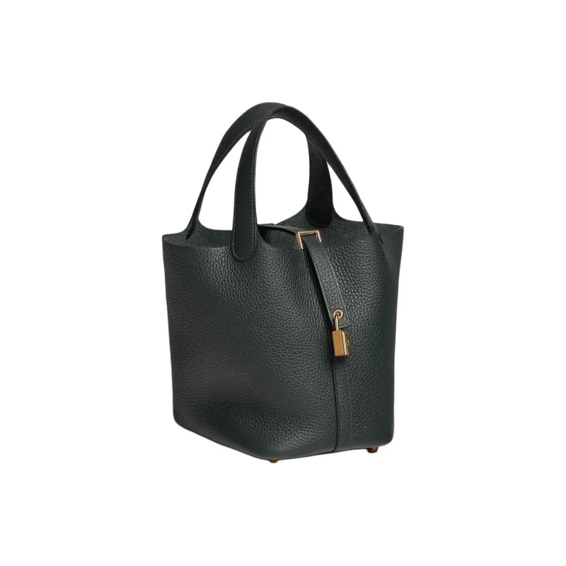 HERMES Picotin Lock Clemence Calfskin Basket Bag Handbag Bucket Bag Unisex 67 Vert Fonce Dark Green-1