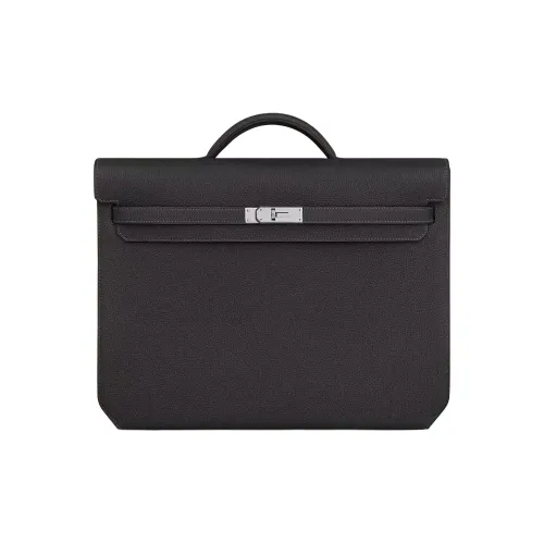 HERMES Kelly Depeches Togo Calfskin Briefcases Handbags Men's 89 Noir Black