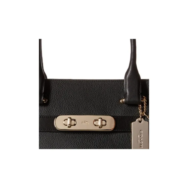 COACH Swagger Pebbled Leather One Shoulder Handbags Large Size Women's Black-3