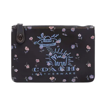 COACH Keith Haring Collaboration Pouch Fabric Wallets Clutches Large Size Women's Black