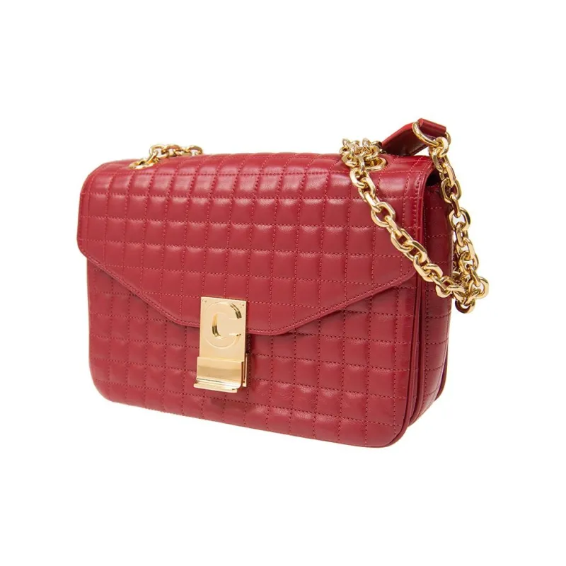 CELINE Cow Leather Shoulder Bag Medium Size Women's Red-1