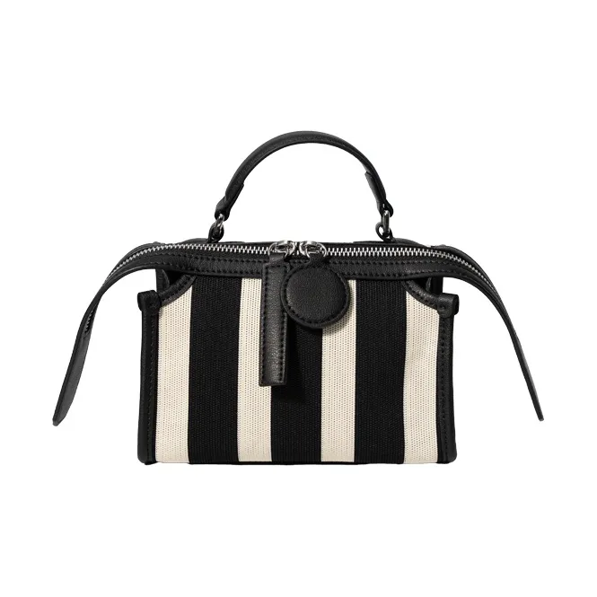 OMI Split Cow Leather Composite Leather With Textile Shoulder Bag Crossbody Bag Handbag Women's Black White Pattern-5