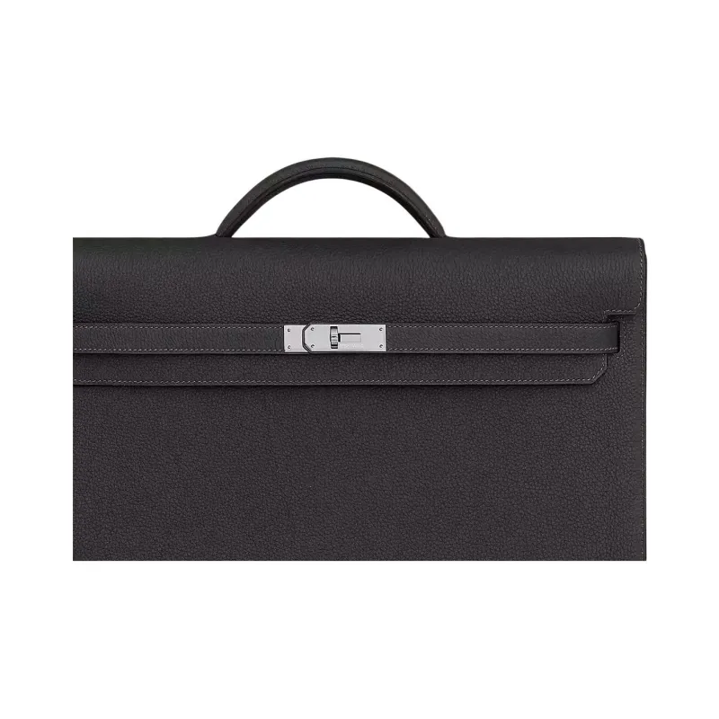 HERMES Kelly Depeches Togo Calfskin Briefcases Handbags Men's 89 Noir Black-4