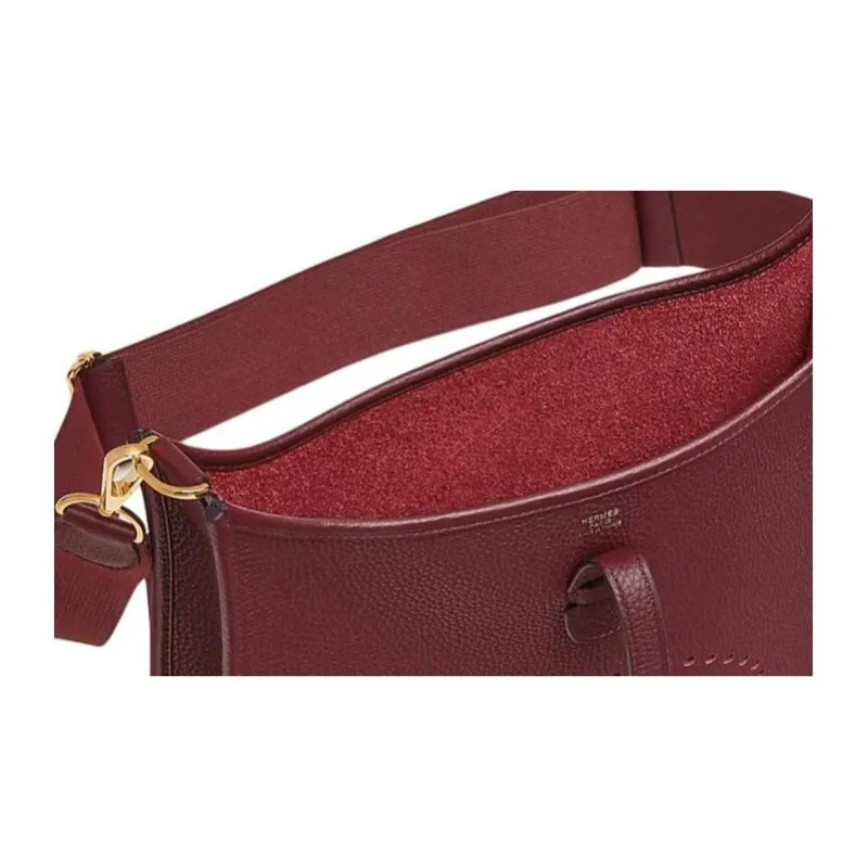 HERMES Evelyne Clemence Bullock Leather Shoulder Bag Women's 55 Rouge Hermes Red-4