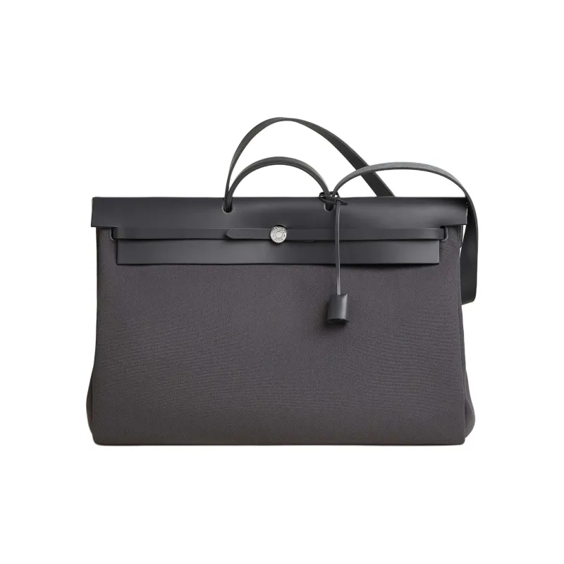 HERMES Herbag Zip Militaire Canvas With Hunter Cow Leather One Shoulder Handbags Regular Men's Slate Gray-0