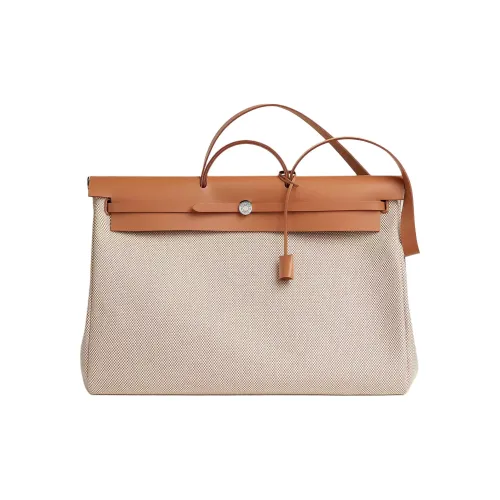 HERMES Herbag Zip Canvas With Leather Handbag Shoulder Bag Crossbody Bag Women's Light Umber & Beige & Natural Sand