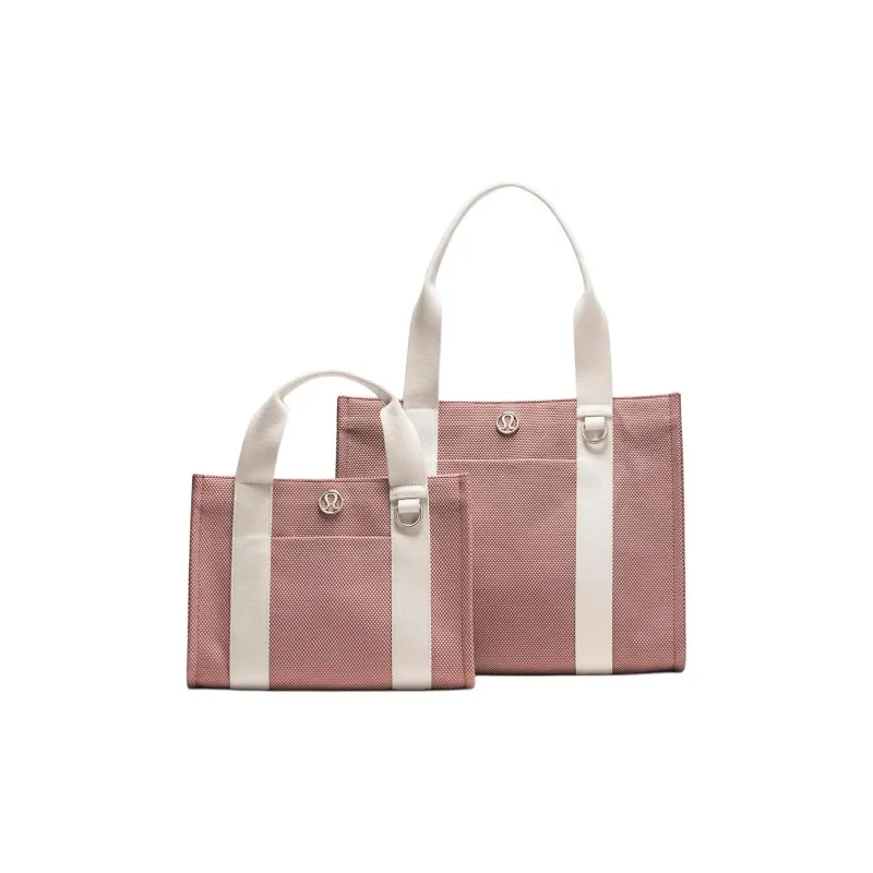 Lululemon Cotton Tote Bag, Shopping Bag, Shoulder Bag, Crossbody Bag, Handbag Mini Women's Pink & White-2