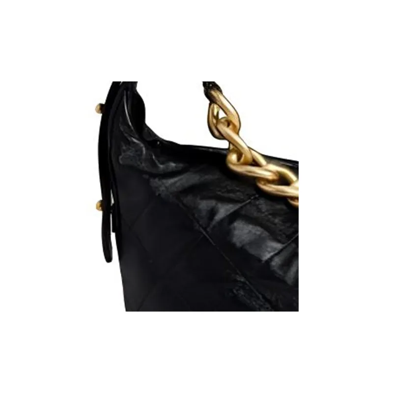 CHANEL Leather Dumpling Bag Shoulder Bag Crossbody Bag Large Size Women's Black-2