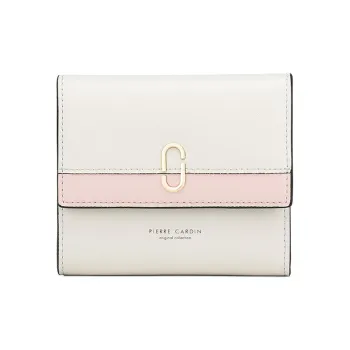 PIERRE CARDIN Synthetic Leather Trifold Wallet Women's Ecru/Pink