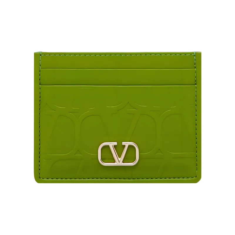Valentino Vlogo Calfskin Wallet Coin Purses Card Holders Small Size Women's Green-0