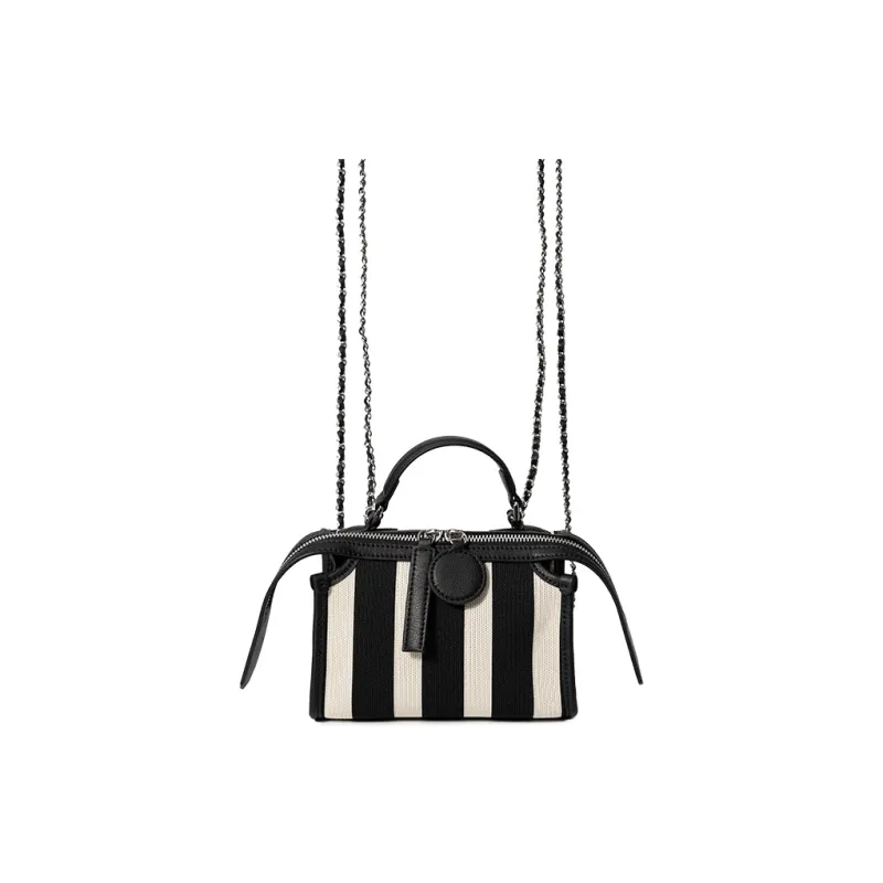 OMI Split Cow Leather Composite Leather With Textile Shoulder Bag Crossbody Bag Handbag Women's Black White Pattern-7