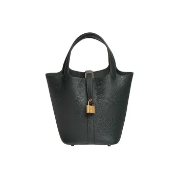 HERMES Picotin Lock Clemence Calfskin Basket Bag Handbag Bucket Bag Unisex 67 Vert Fonce Dark Green