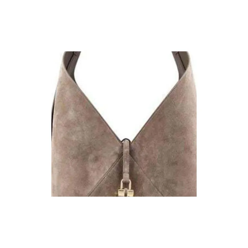 FERRAGAMO GANCINI Suede Tote Bag, Shopping Bag, Handbag Women's Gray-3