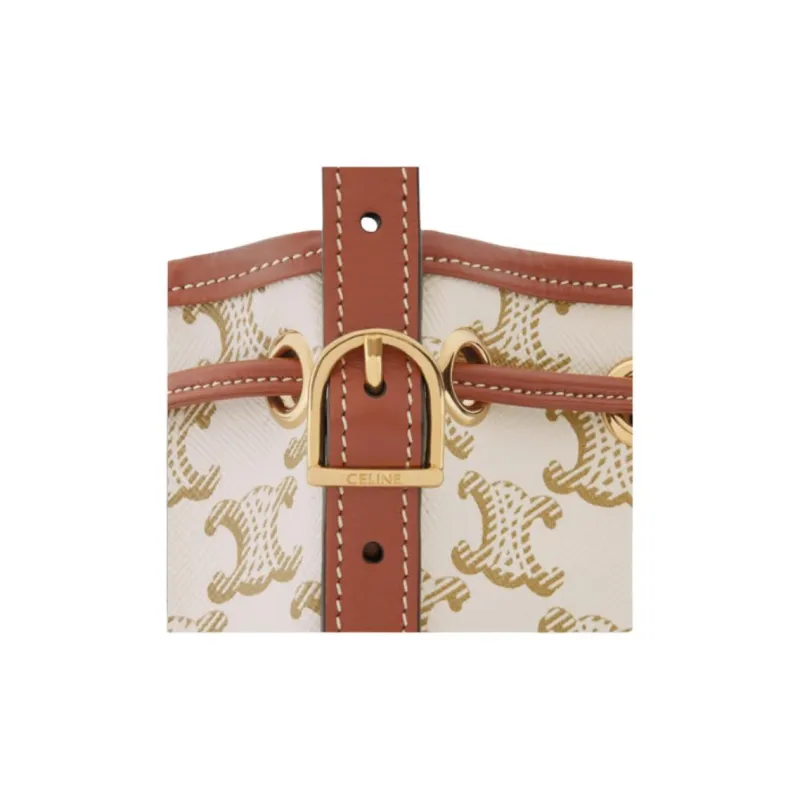 CELINE Triomphe Canvas With Calfskin Bucket Bag Handbag Shoulder Bag Crossbody Bag Extra Mini Women's Candy Color/White-3