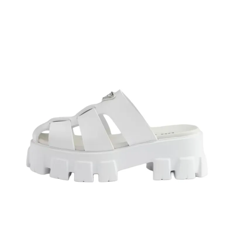 PRADA Monolith Closed Toe Slippers 5.5cm Women's White-0