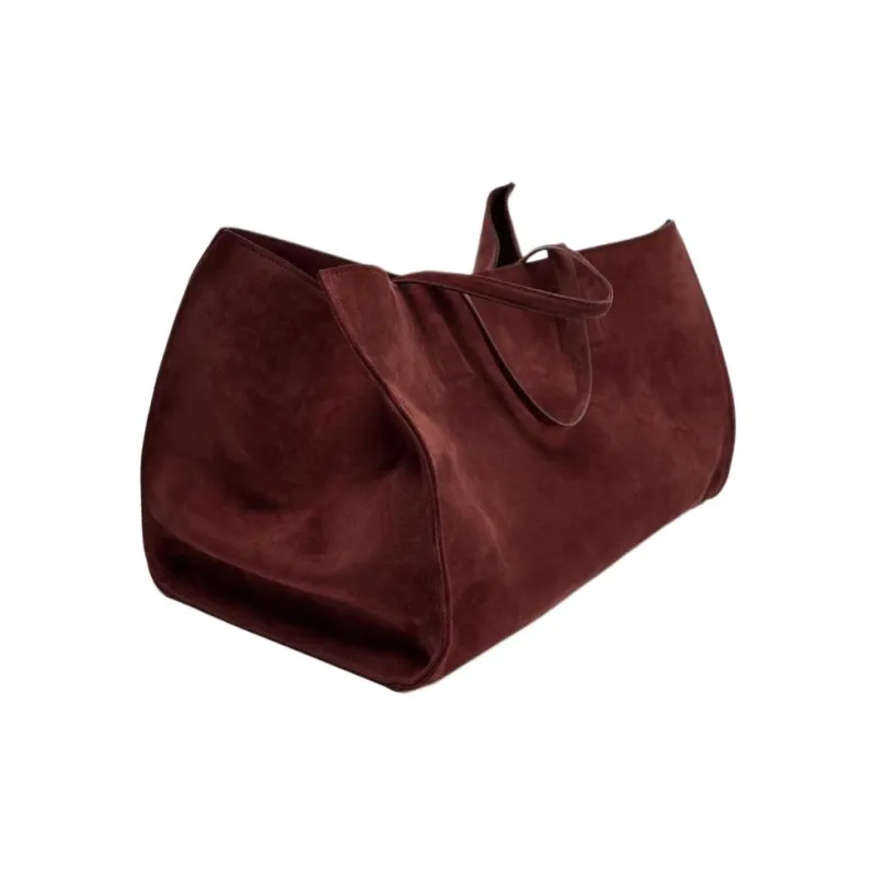ZARA Cow Leather Tote Bag Shopping Bag Handbag Shoulder Bag Extra Large Women's Burgundy Red-1