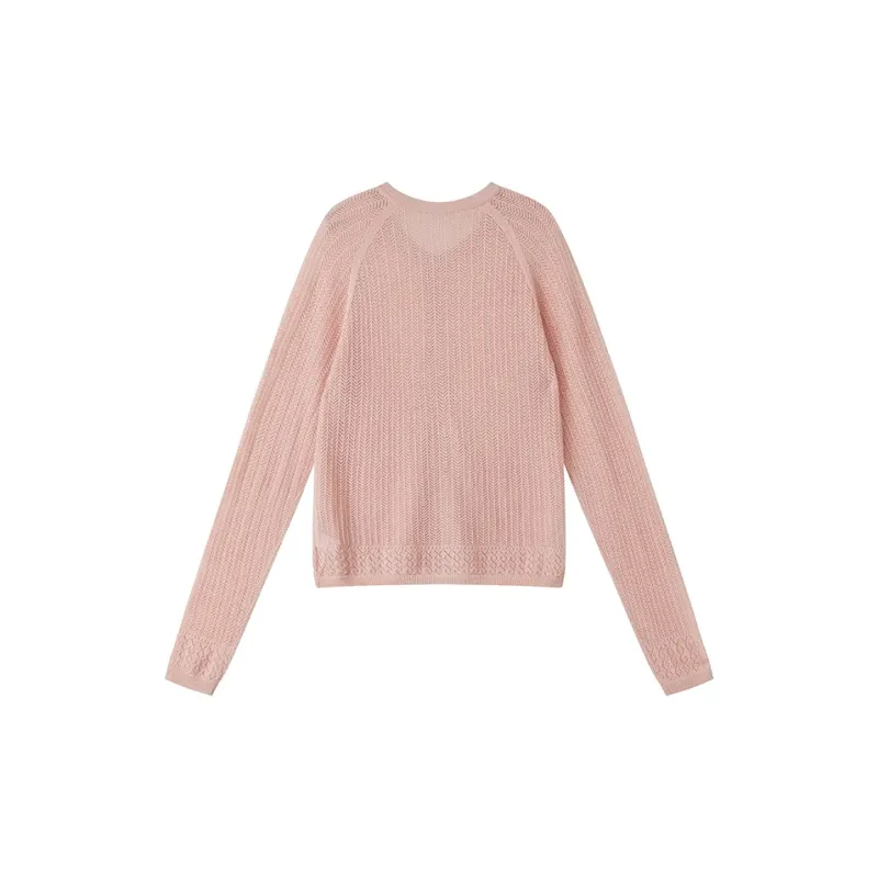 WULISHAONIAN Vintage Hollow Out Crew Neck Knitted Fabric Cardigan Sweater Unisex-1