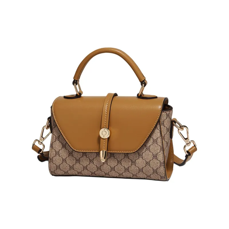 Old Man's Head Synthetic Leather Handbag Women's Khaki-2
