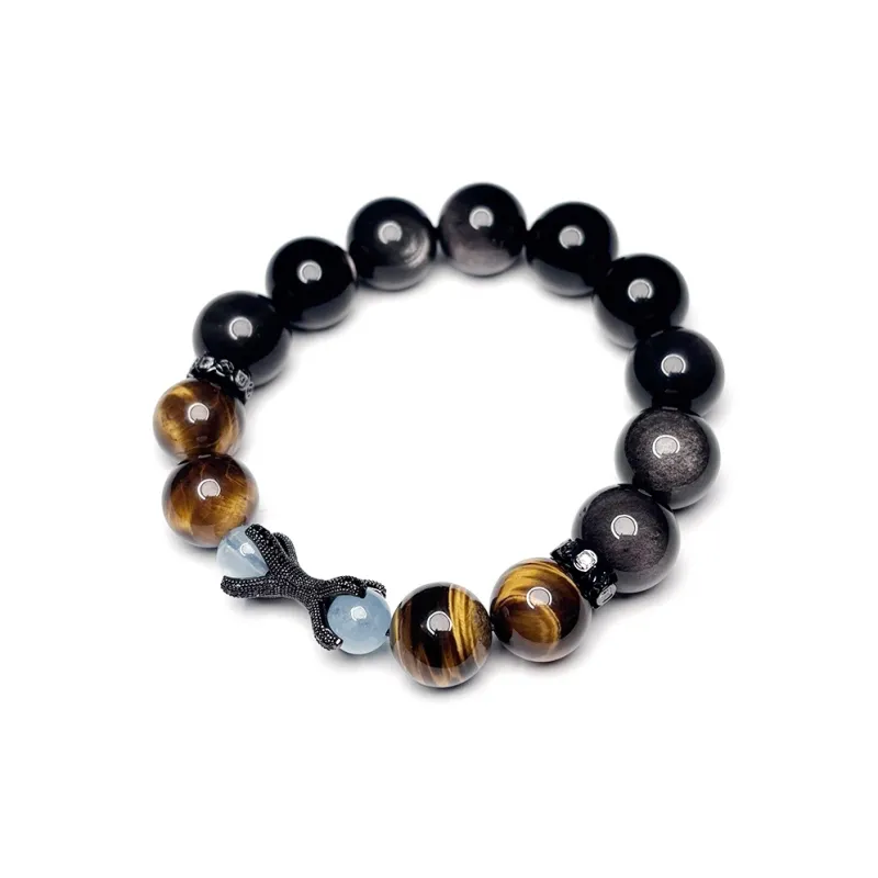 MOUNTAINS AND MANS Obsidian Luxury Good Luck Beaded Bracelet Men's-4
