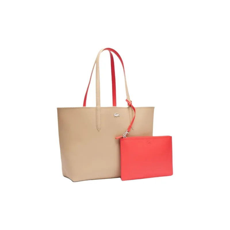 LACOSTE PVC Tote Bag, Shopping Bag, Shoulder Bag Women's Beige-1
