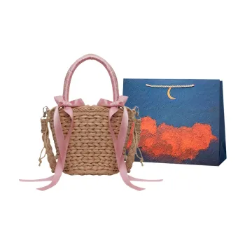 Elsvet Straw Woven Time Shoulder Bag, Crossbody Bag, Handbag Regular Women's Deep Pink/Light Pink/Light Blue