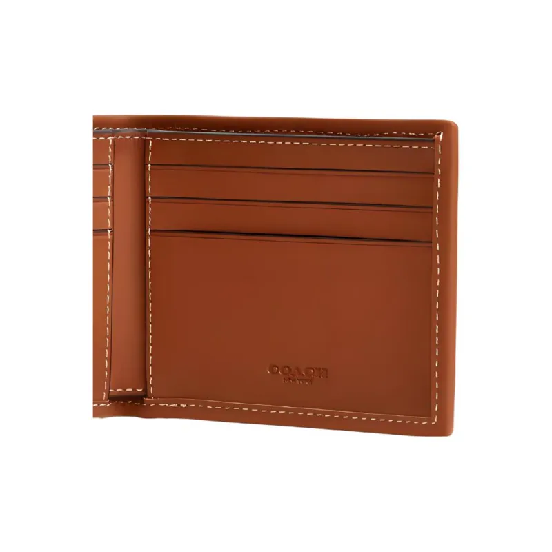 COACH Billfold Wallet Fabric With Calfskin Coin Purse Wallet Men's Green-3