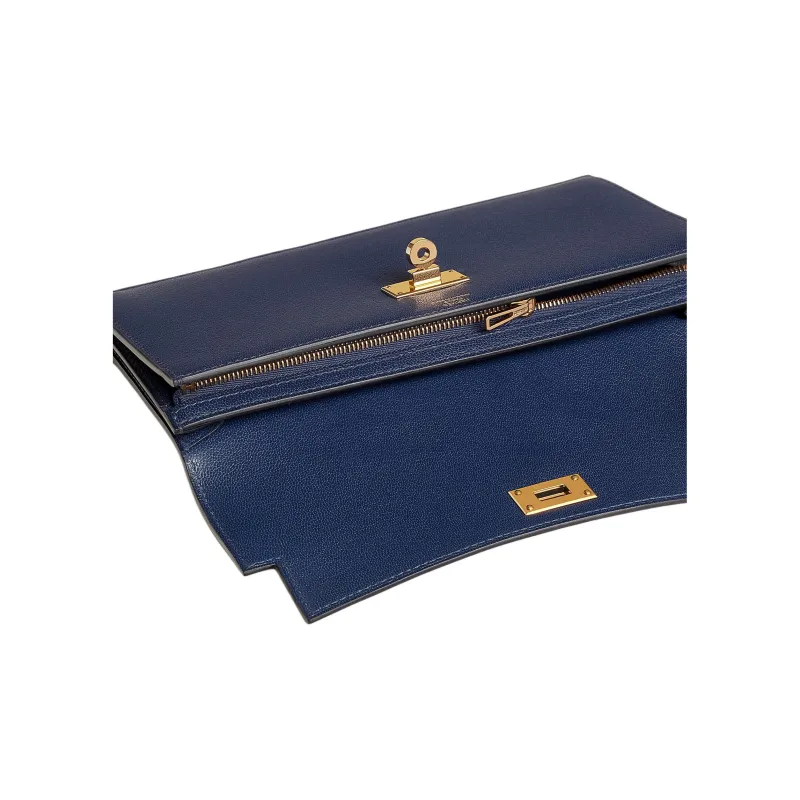 HERMES Kelly Pocket Chamkila Goat Skin Wallet Women's 73 Bleu Saphir Sapphire Blue-1