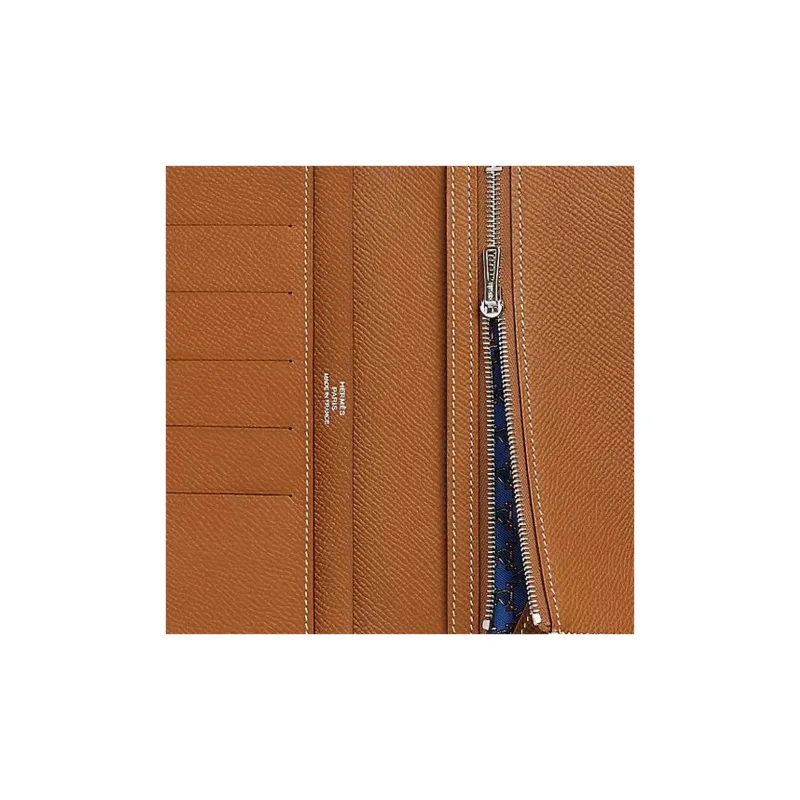 HERMES Citizen Twill Epsom Calfskin Wallet Women's Gold & French Blue & Sapphire Blue-3