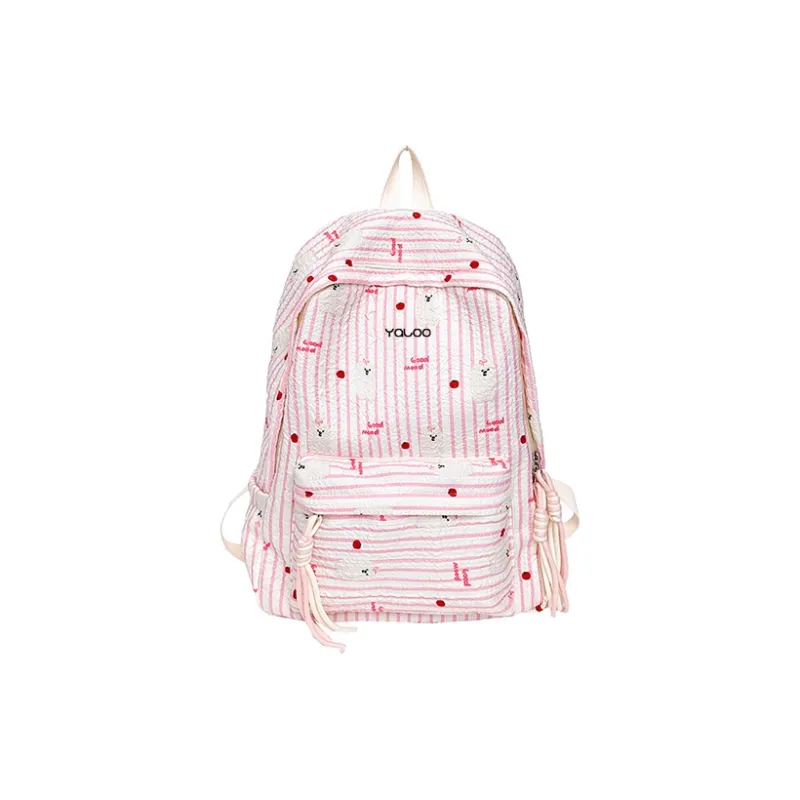 Yalu Cotton Backpack Regular Unisex White/Pink-3