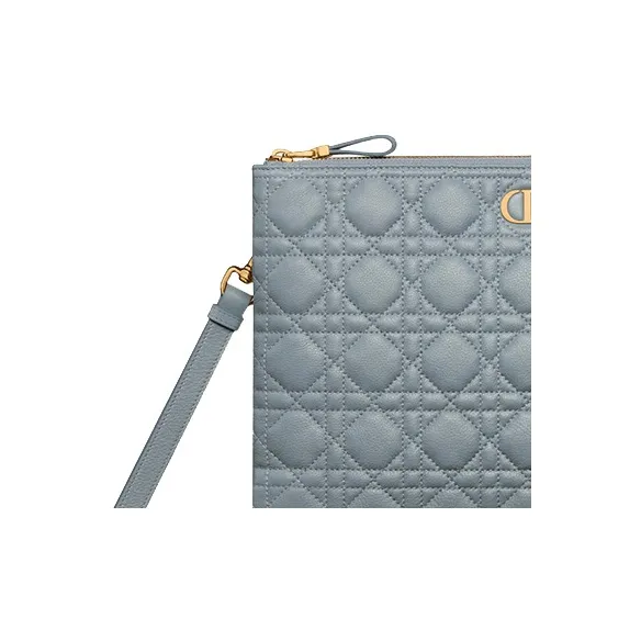 DIOR Caro Cow Leather Storage Bag Handbag Clutch Large Size Women's Cloud Blue-4