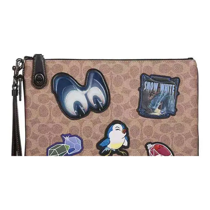 COACH Disney Coach Turnlock Wristlet 30 Disney Collaboration Canvas With Leather Clutch Large Size Men's Brown Monogram-3