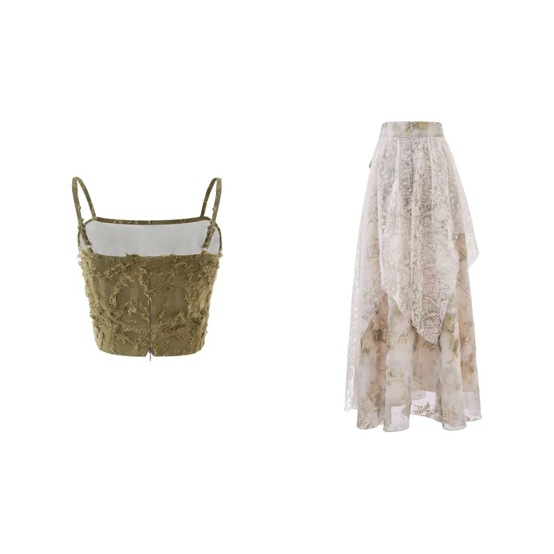 Blovelan Cardigan+Camisole+Skirt Set Women's Lime Matcha-1