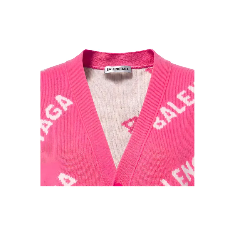 Balenciaga Women's All-over Logo Cardigan in Pink - Cheap Balenciaga Women's All-over Logo Cardigan in Pink - Cheap
