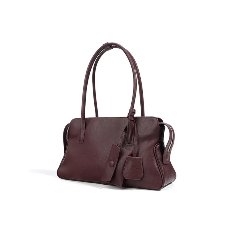 ROBERTA DI CAMERINO Vegetable Tanned Genuine Leather Shoulder Bag Women's Black/Dark Red-5