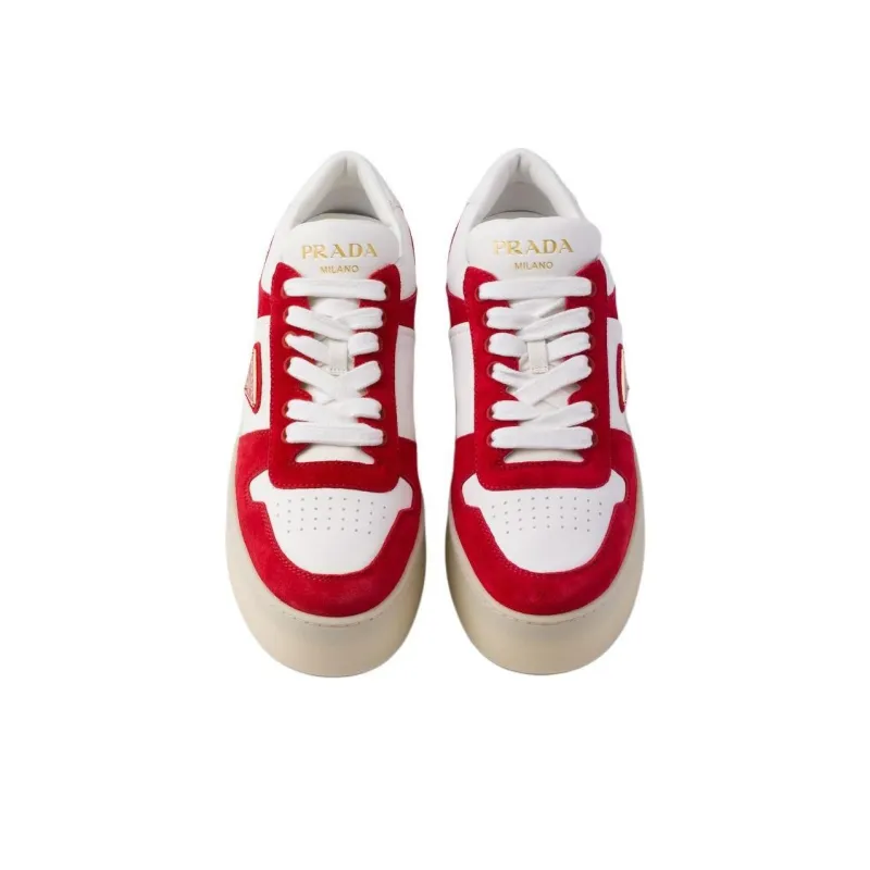 PRADA Downtown Low Top Skateboard Shoes Women's Red White-5