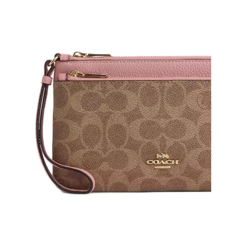 COACH Coated Canvas Wallet Trumpets Women's Tan & Pink-2