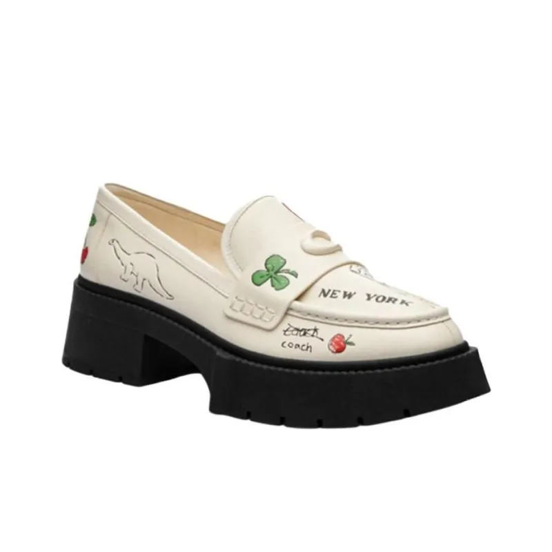 COACH Leah Sketch Casual Single Shoes 5.5cm Women's White-2