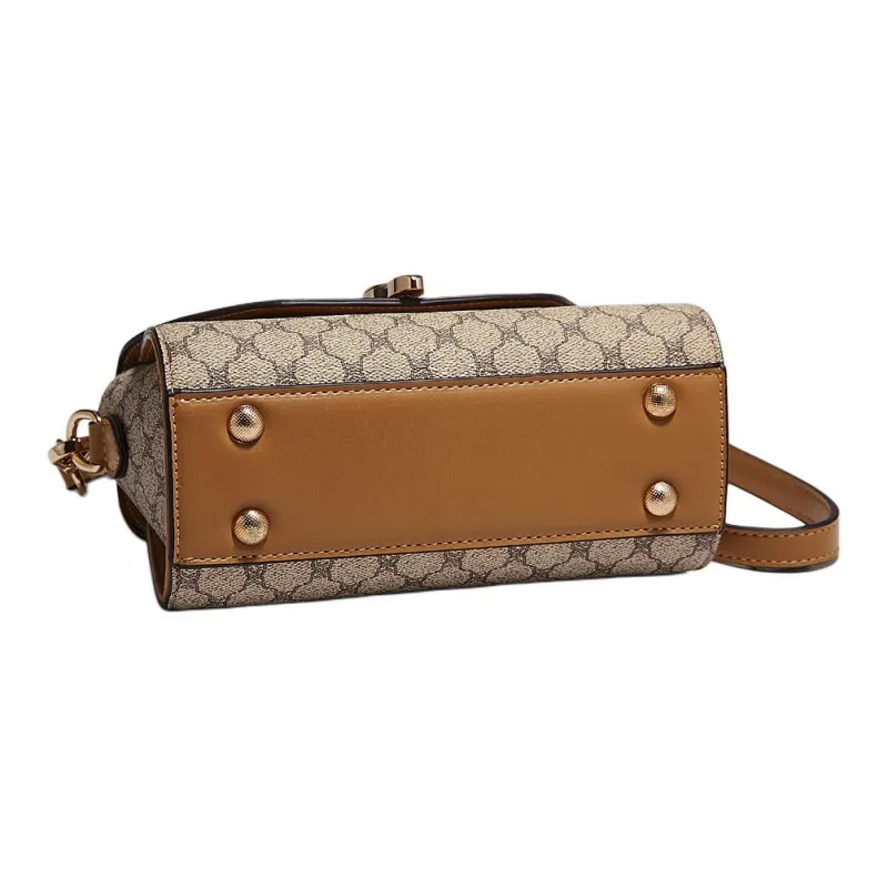Old Man's Head Synthetic Leather Handbag Women's Khaki-5
